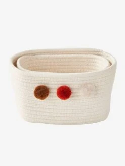 Lot De 2 Paniers En Corde à Pompons Beige - Vertbaudet -Produits Pour Enfants lot de 2 paniers en corde a pompons 2