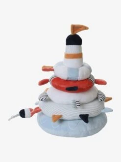 Tour à Empiler En Tissu LEON SUR LE PONTON Multicolore - Vertbaudet -Produits Pour Enfants tour a empiler en tissu leon sur le ponton 2